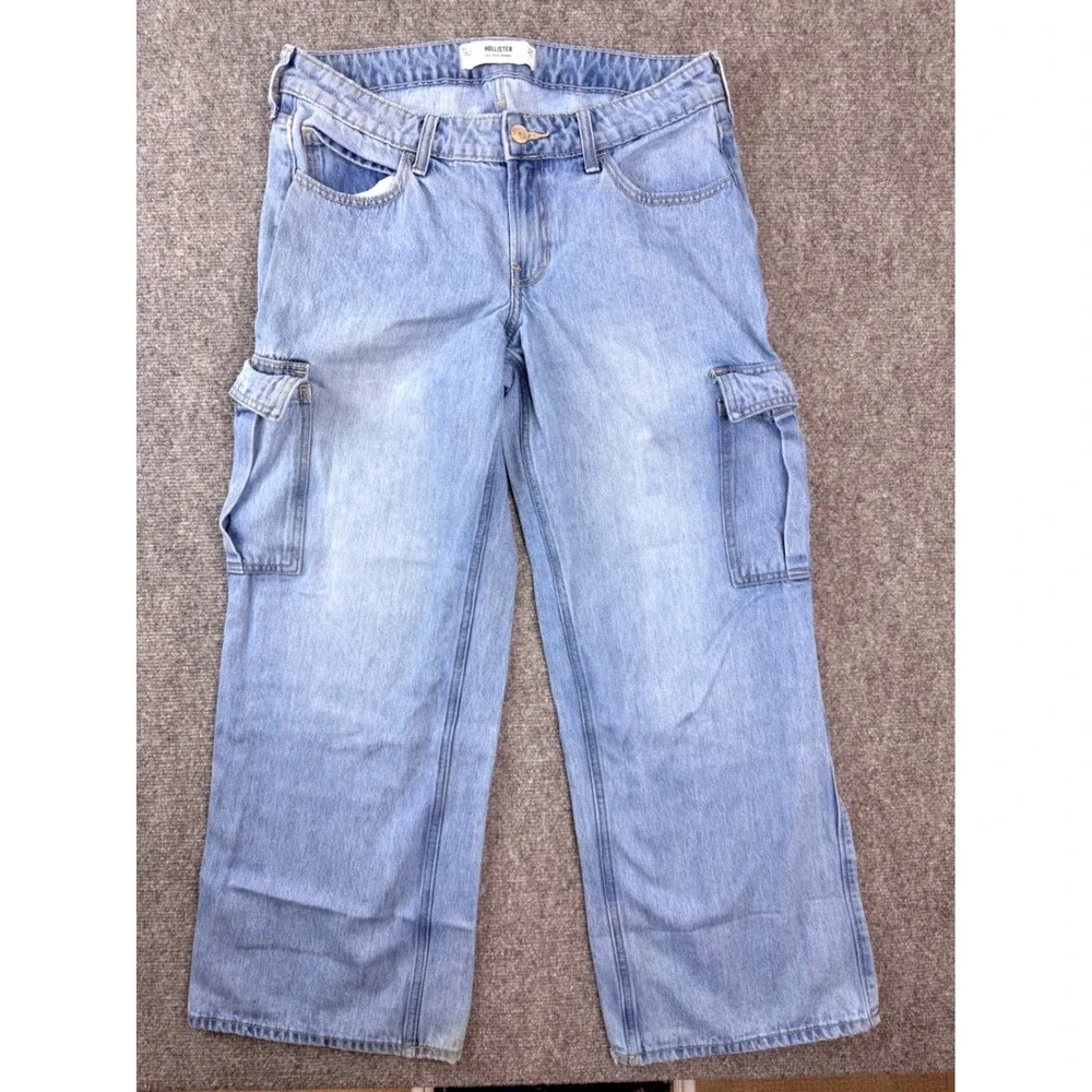 Y2K Hollister Low-Rise‎ Baggy Cargo Jeans Light Wash Blue W29 Short 8S 355D3429
